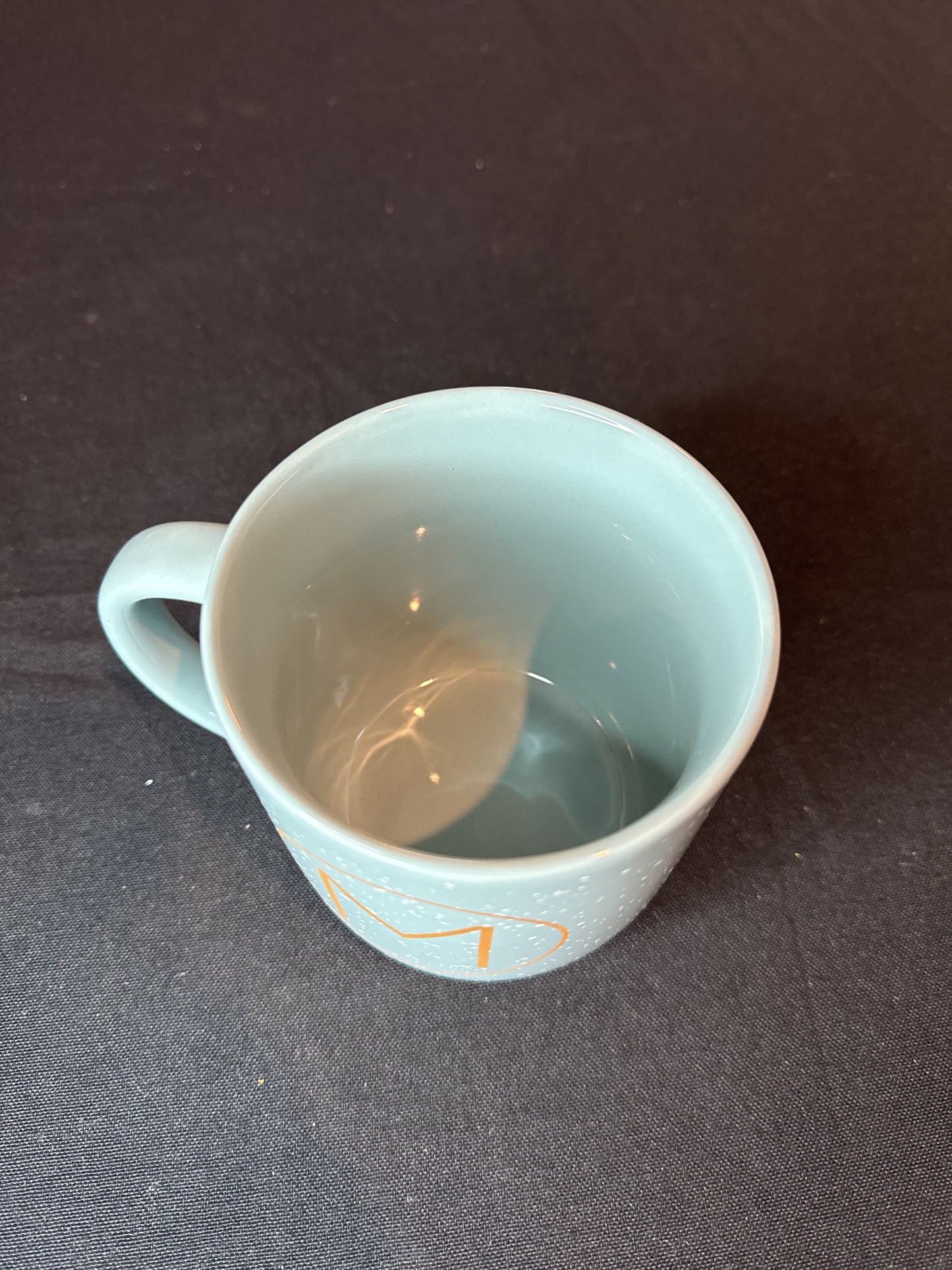 Ceramic Coffee Mug Speckled Blue 16oz with "M" Initial On Both sides