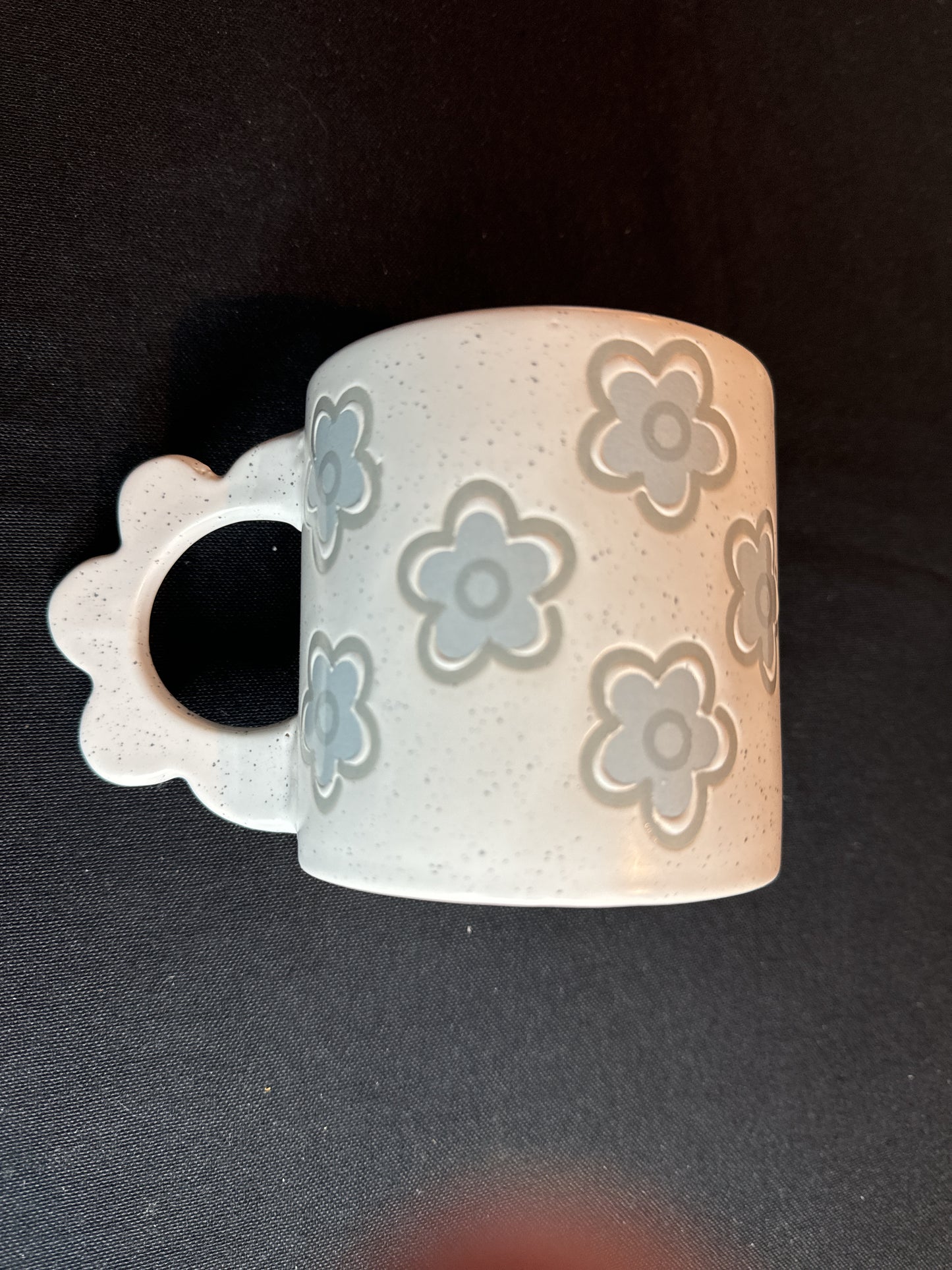 Market Finds Flower Ceramic Coffee Mug Cup Blue & Grey Floral Handle 3.5" Tall 12oz