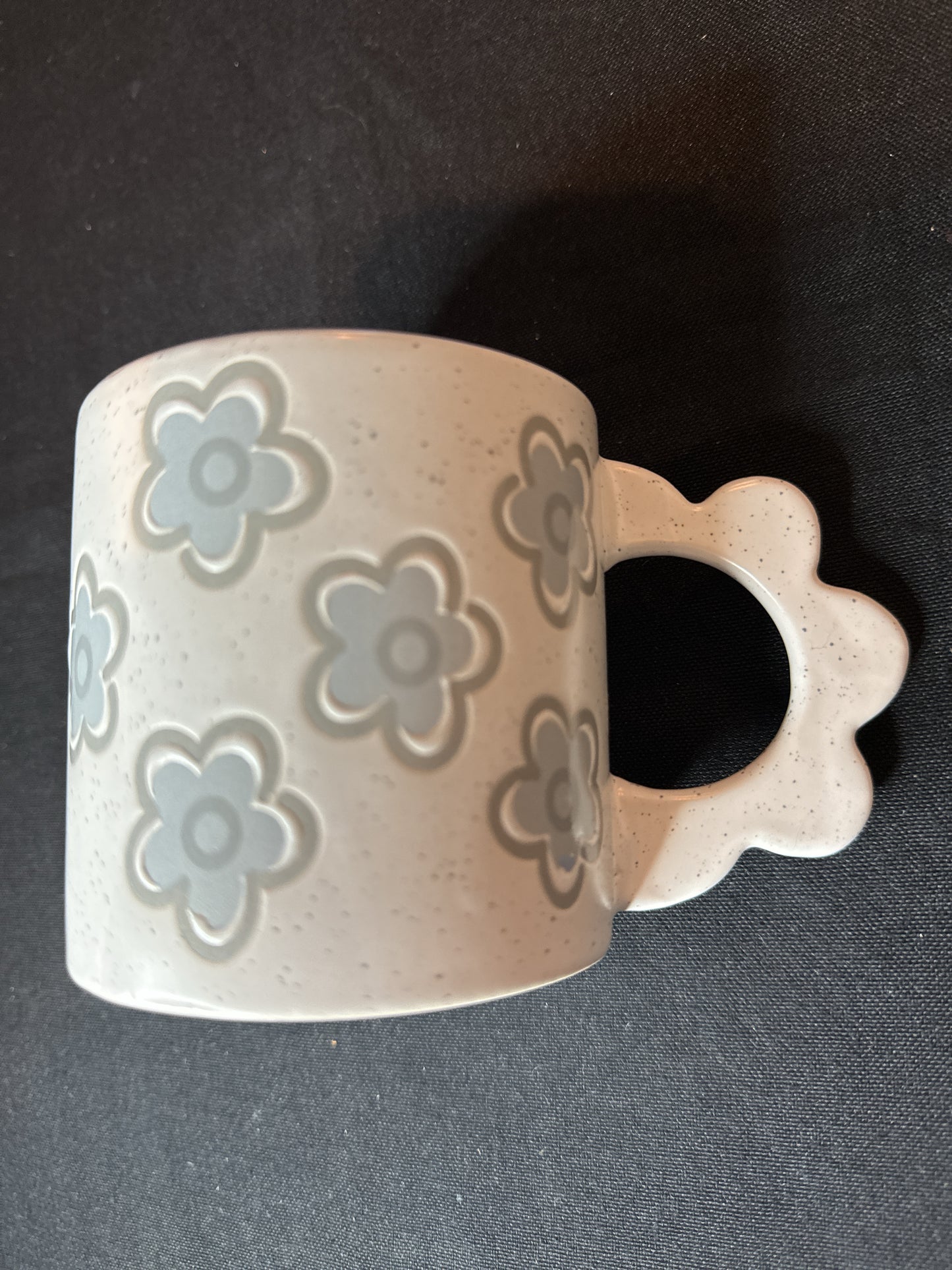 Market Finds Flower Ceramic Coffee Mug Cup Blue & Grey Floral Handle 3.5" Tall 12oz