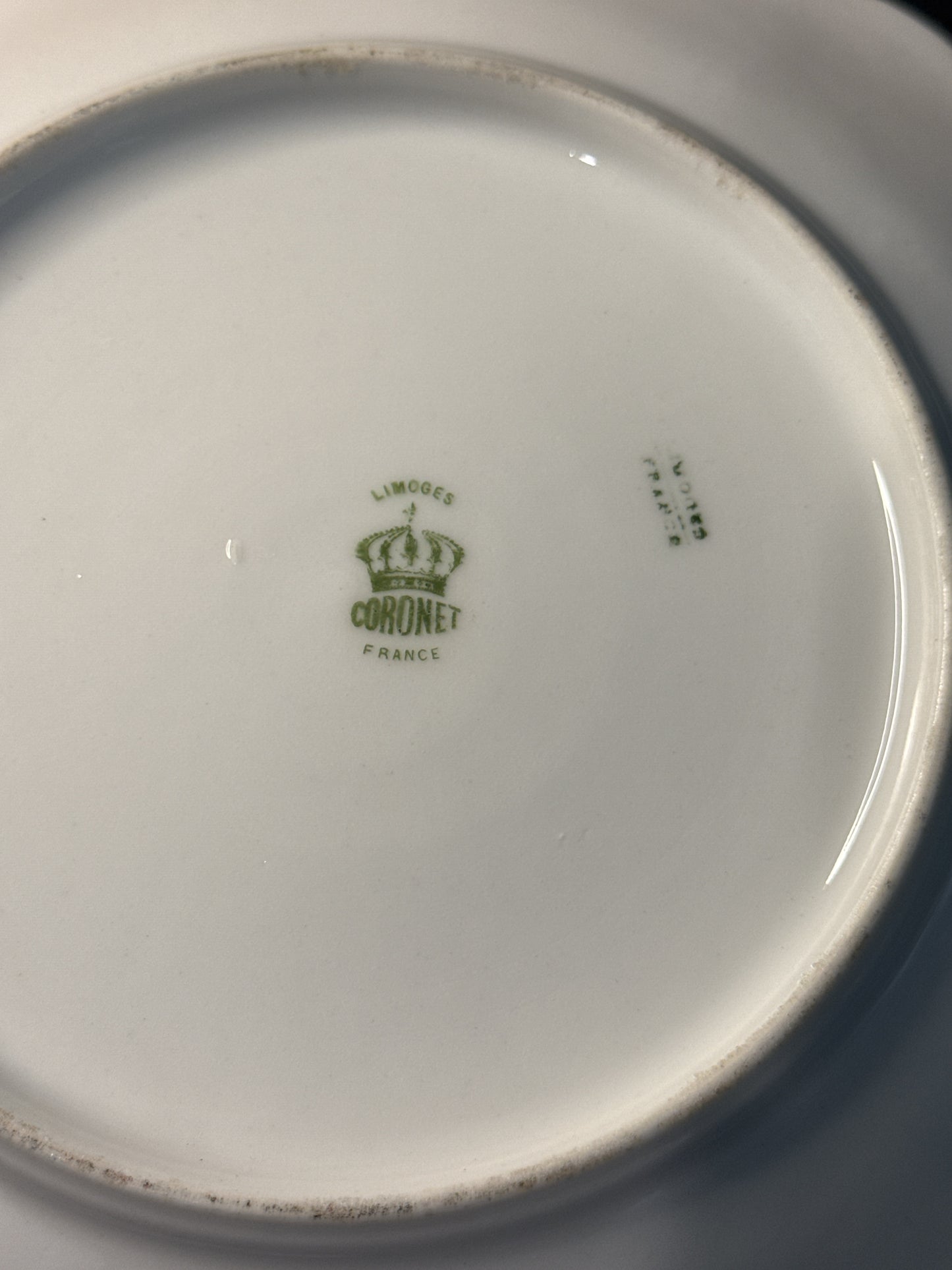 Limoges Coronet France Plate Floral Green Gold and Pink 8.75" Wide
