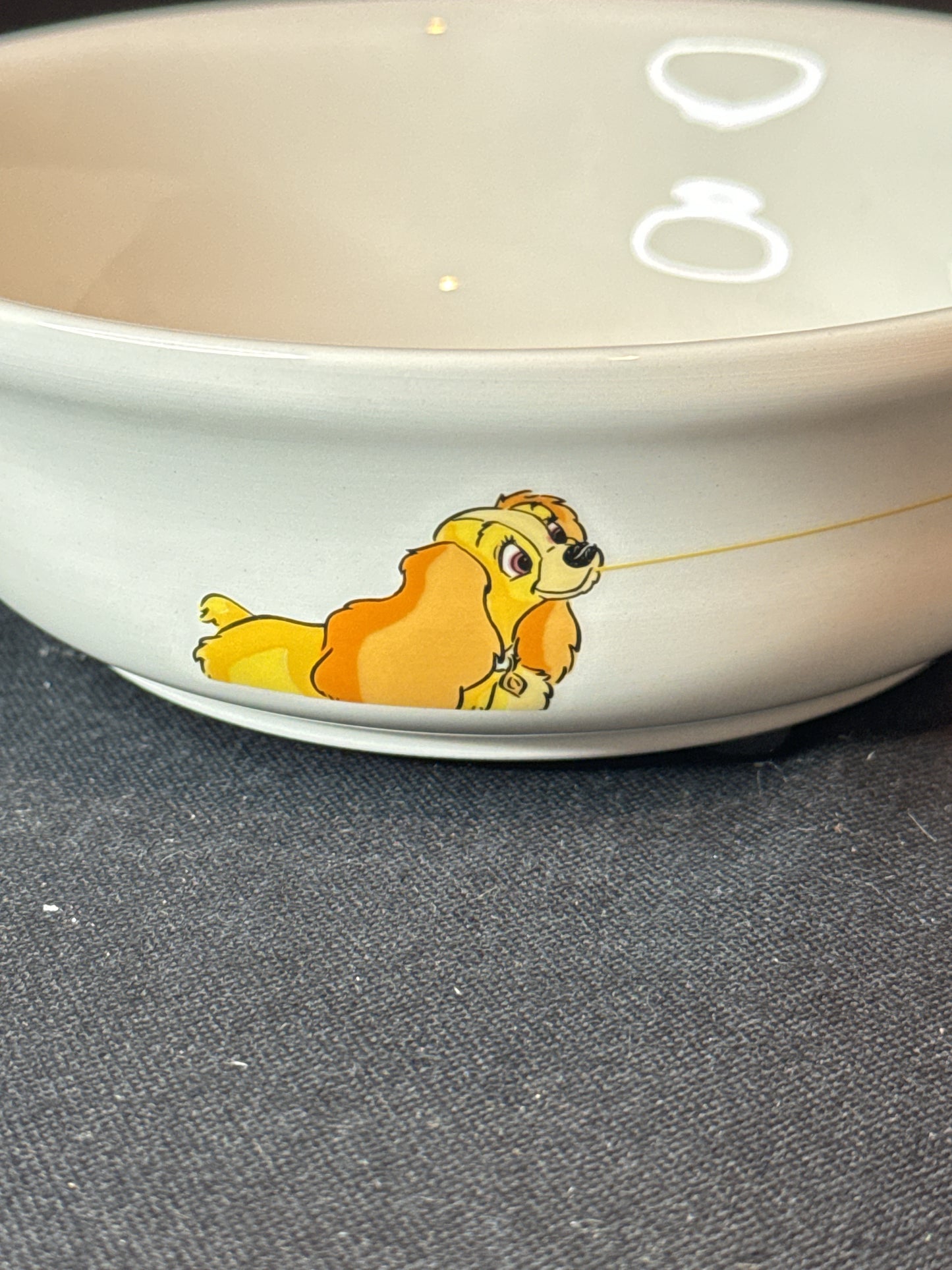 Disney Lady and the Tramp Ceramic Cat Dog Small Pet Bowl 6 1/8" Wide 2 1/8" Tall