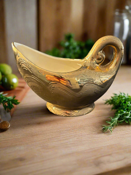 Vintage Salem OH Swetye Pottery Aladdin's Lamp Vase Planter Gravy Boat 7.5" Long