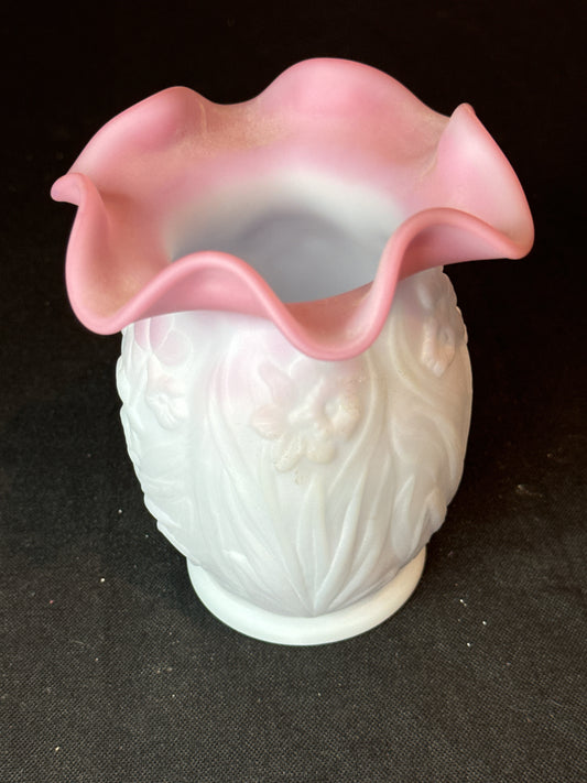 Fenton Glass Pink Purple Bermese Daffodil Vase 1999 Family Signing Event Tom