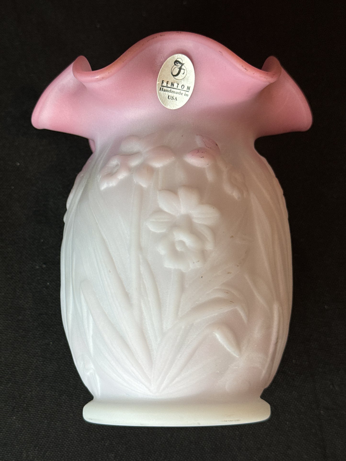 Fenton Glass Pink Purple Bermese Daffodil Vase 1999 Family Signing Event Tom