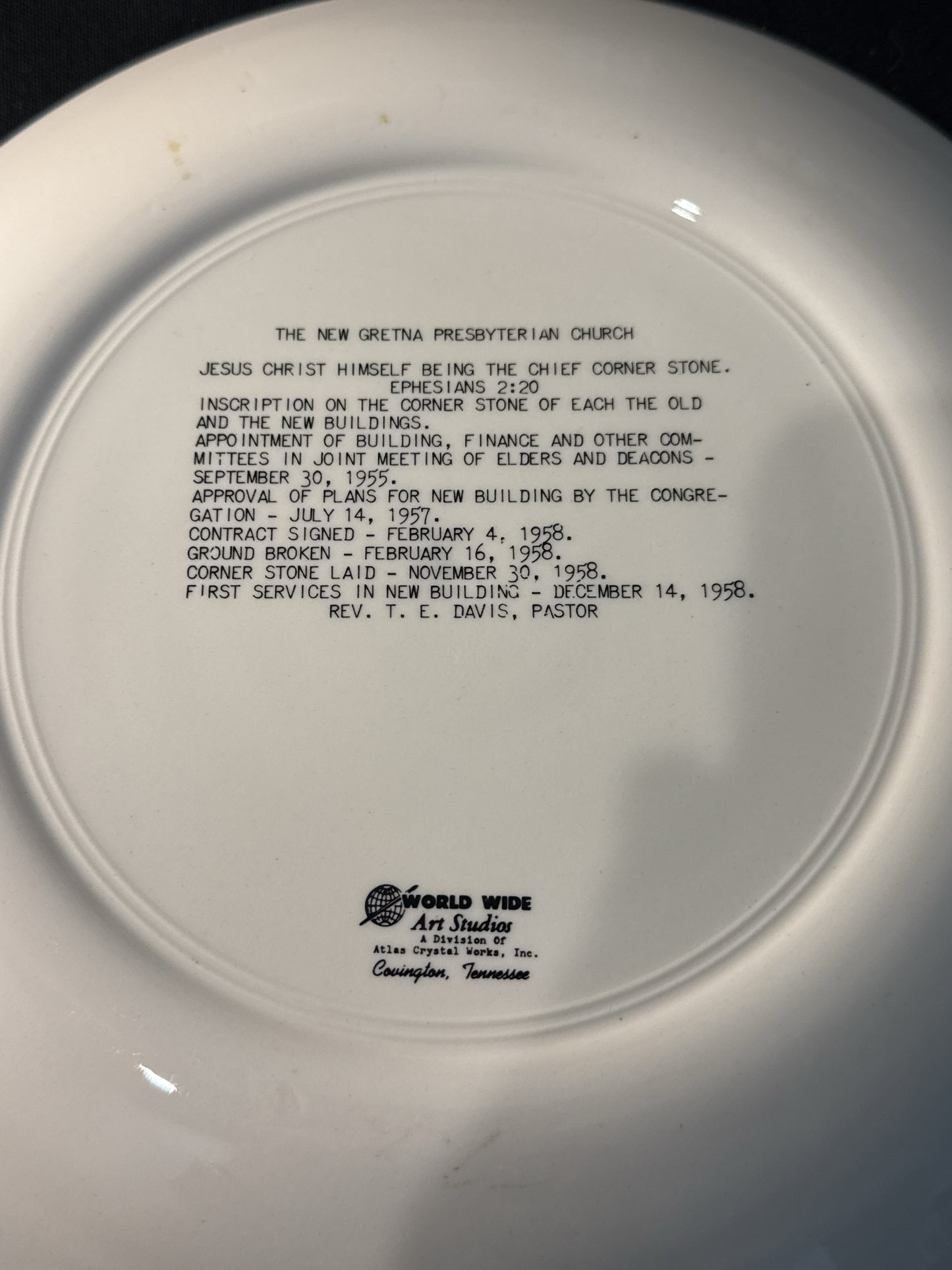New Gretna Presbyterian Church Decorative Plate World Wide Art Studios 10 1/8" Wide