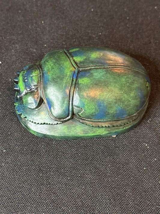 Veronese Green Scarab Beetle Resin Paperweight Egyptian 1.5" Tall