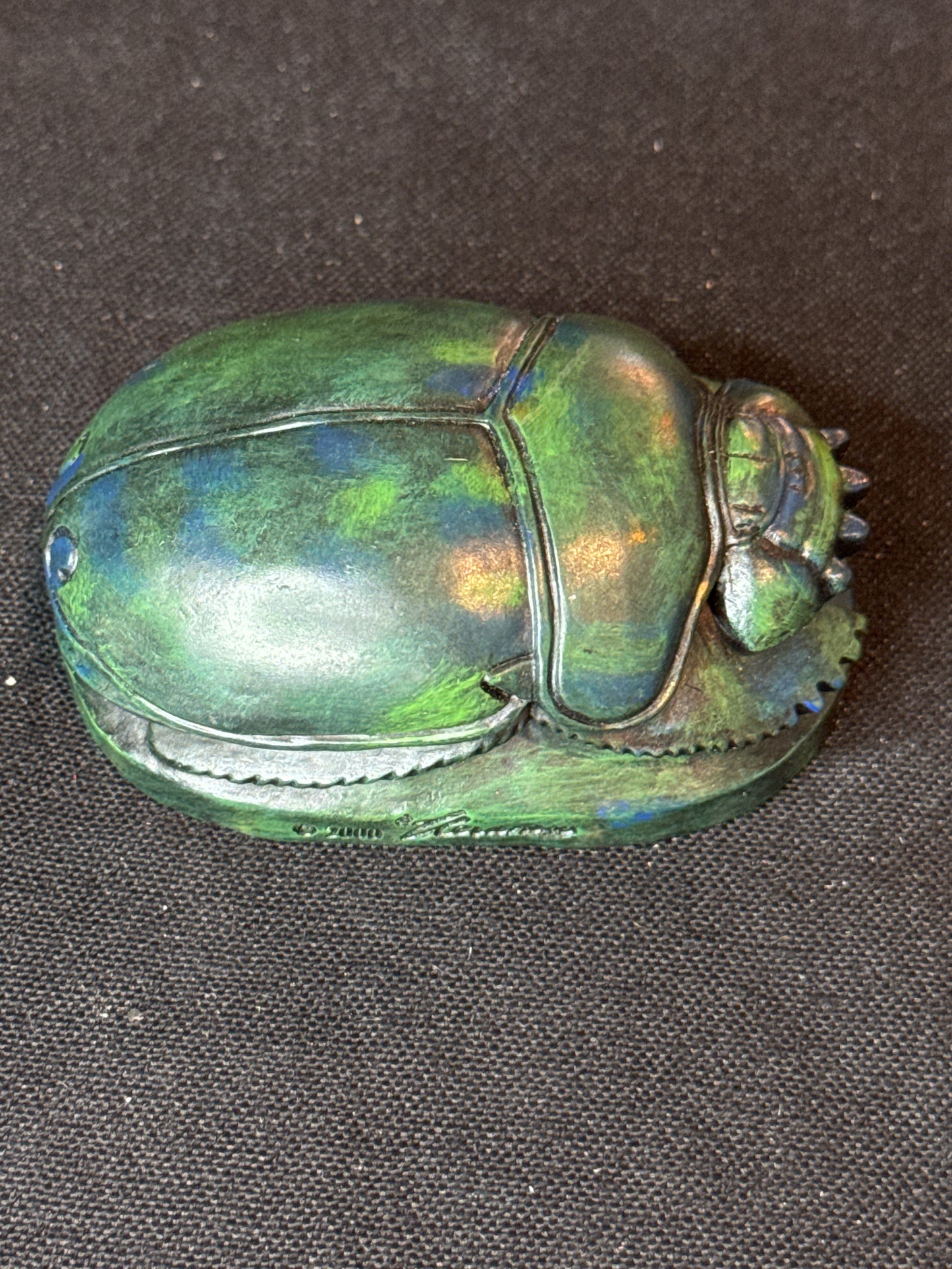 Veronese Green Scarab Beetle Resin Paperweight Egyptian 1.5" Tall