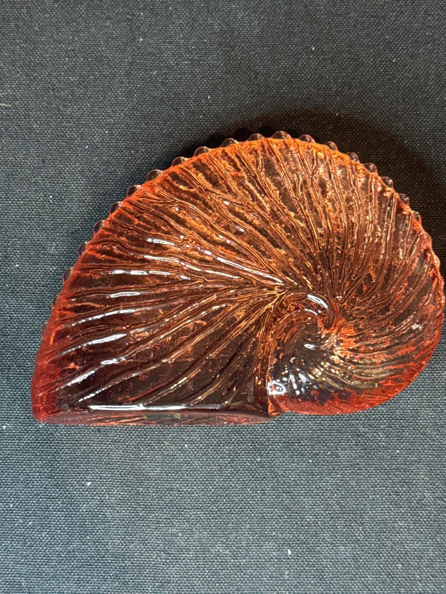 Vintage Glass Paperweight Amber Color, Nautilus Shell Shape, Made in Thailand 5" Long