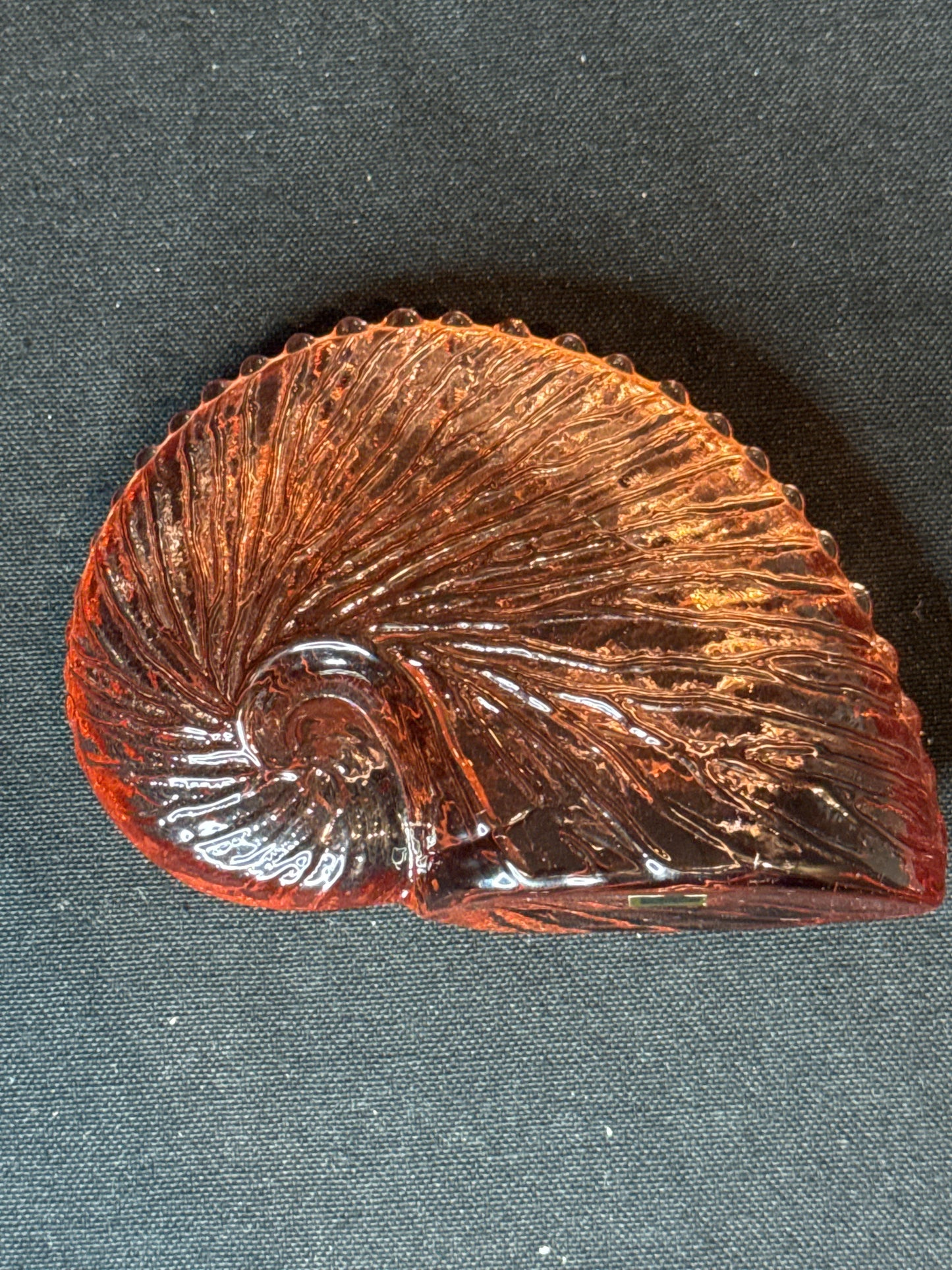 Vintage Glass Paperweight Amber Color, Nautilus Shell Shape, Made in Thailand 5" Long