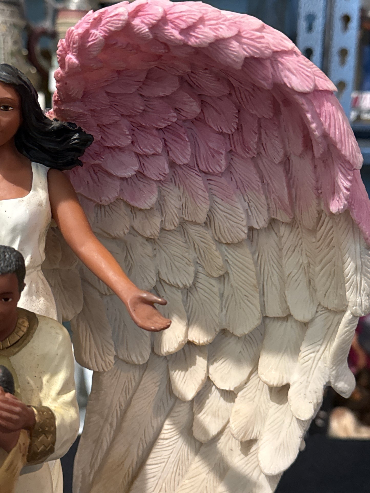 Ebony Treasures Guardian Angel Figurine Resin Pink & Cream 13" Tall x 11.5" Wide