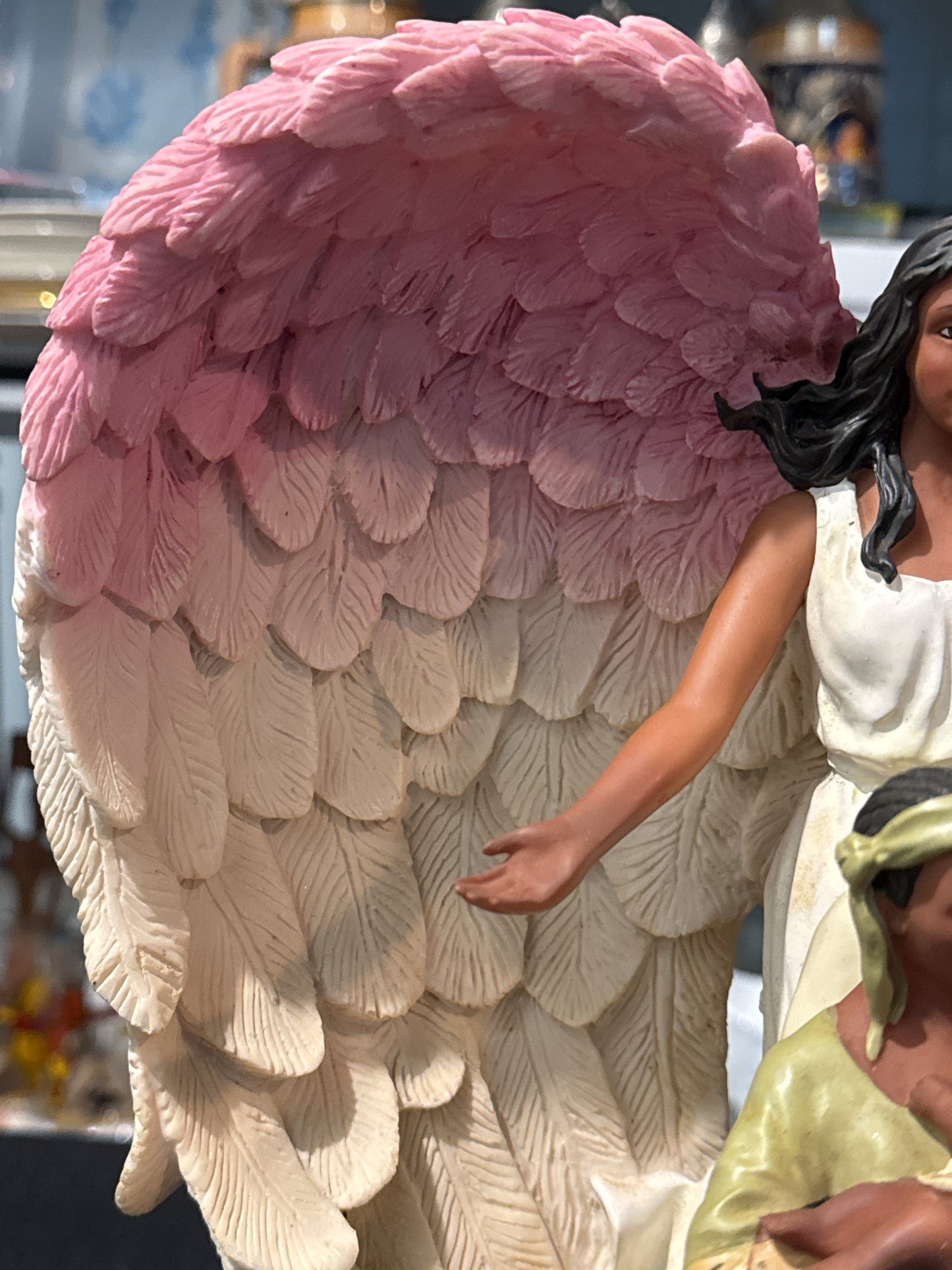 Ebony Treasures Guardian Angel Figurine Resin Pink & Cream 13" Tall x 11.5" Wide