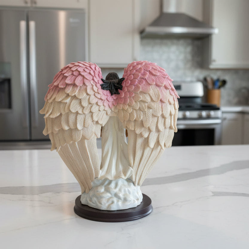 Ebony Treasures Guardian Angel Figurine Resin Pink & Cream 13" Tall x 11.5" Wide