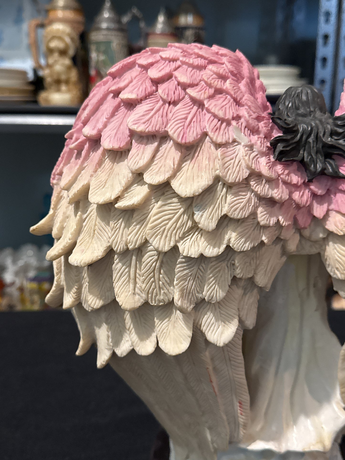 Ebony Treasures Guardian Angel Figurine Resin Pink & Cream 13" Tall x 11.5" Wide