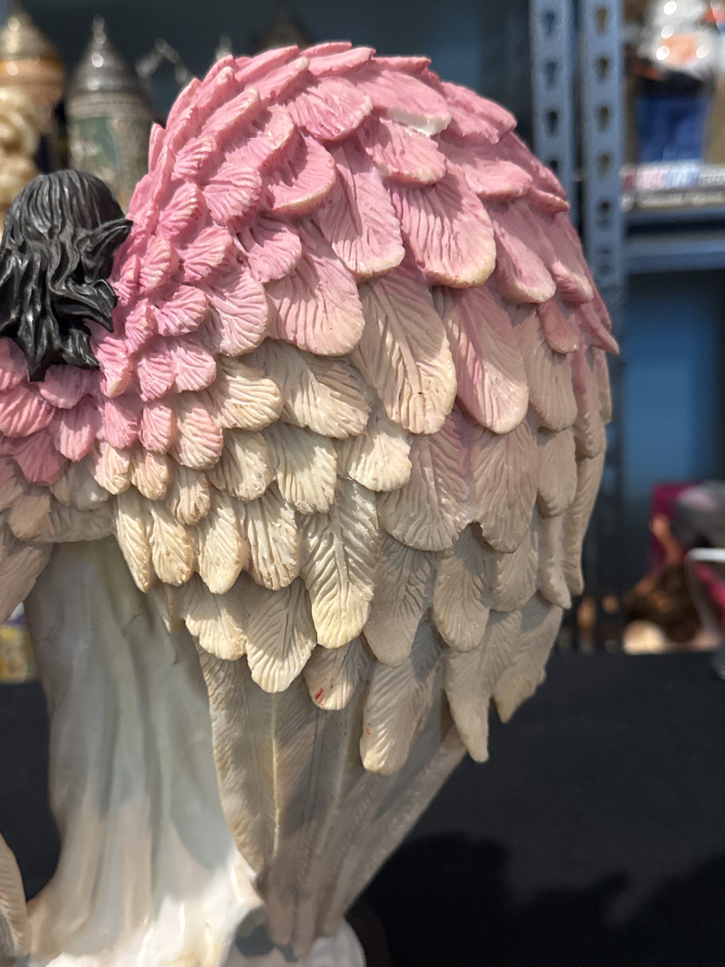 Ebony Treasures Guardian Angel Figurine Resin Pink & Cream 13" Tall x 11.5" Wide