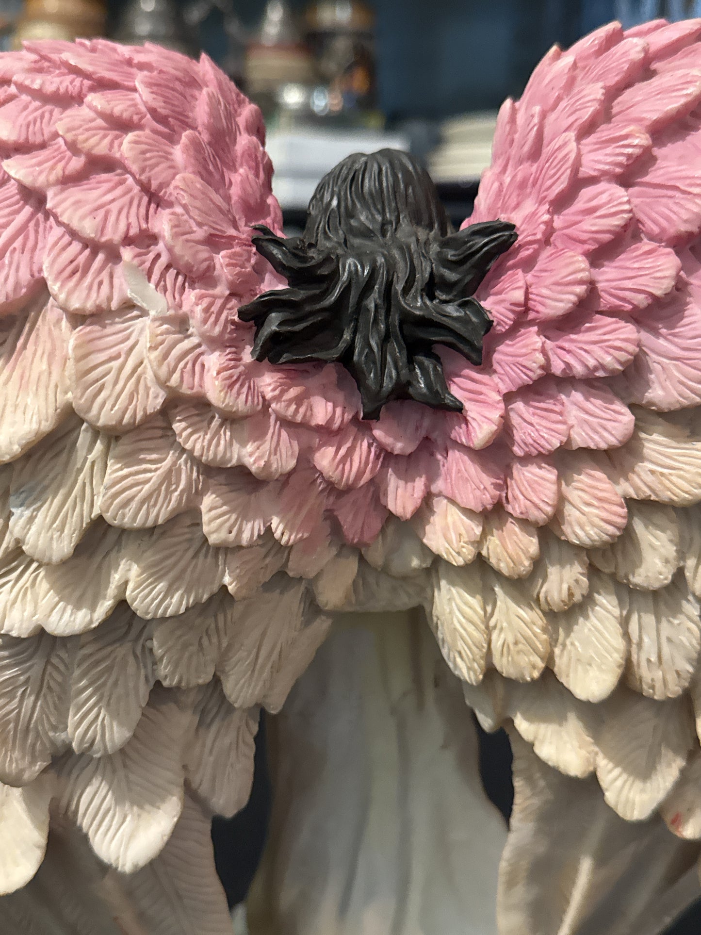 Ebony Treasures Guardian Angel Figurine Resin Pink & Cream 13" Tall x 11.5" Wide