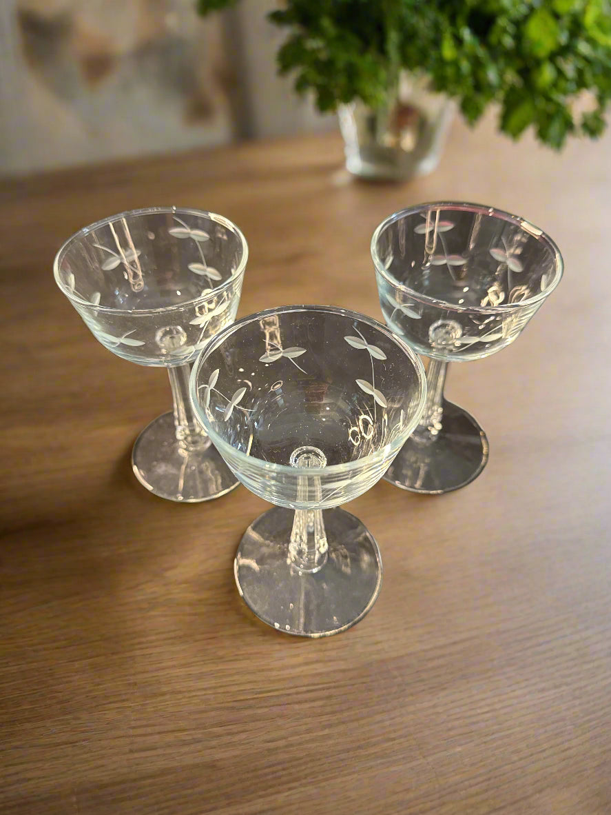 Set of Three Libbey Glass Company Pattern 3002-1 Liquor Cocktail Glasses 4 7/8" Tall