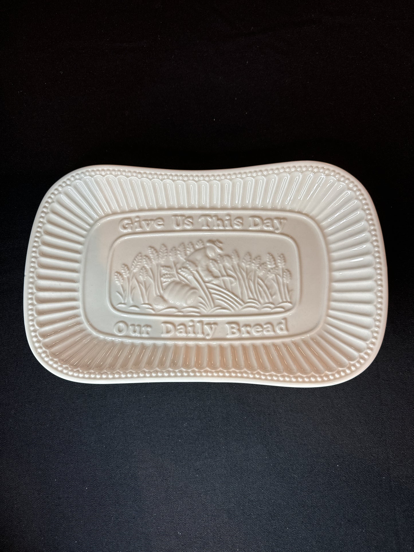 White Porcelain Bread Tray "Give Us This Daily Bread" By Godinger Siena 11" X 6.75"