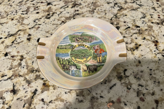 Vintage Great Smoky Mountains National Park Glass Dish Ashtray Luminescent Color 8" Wide