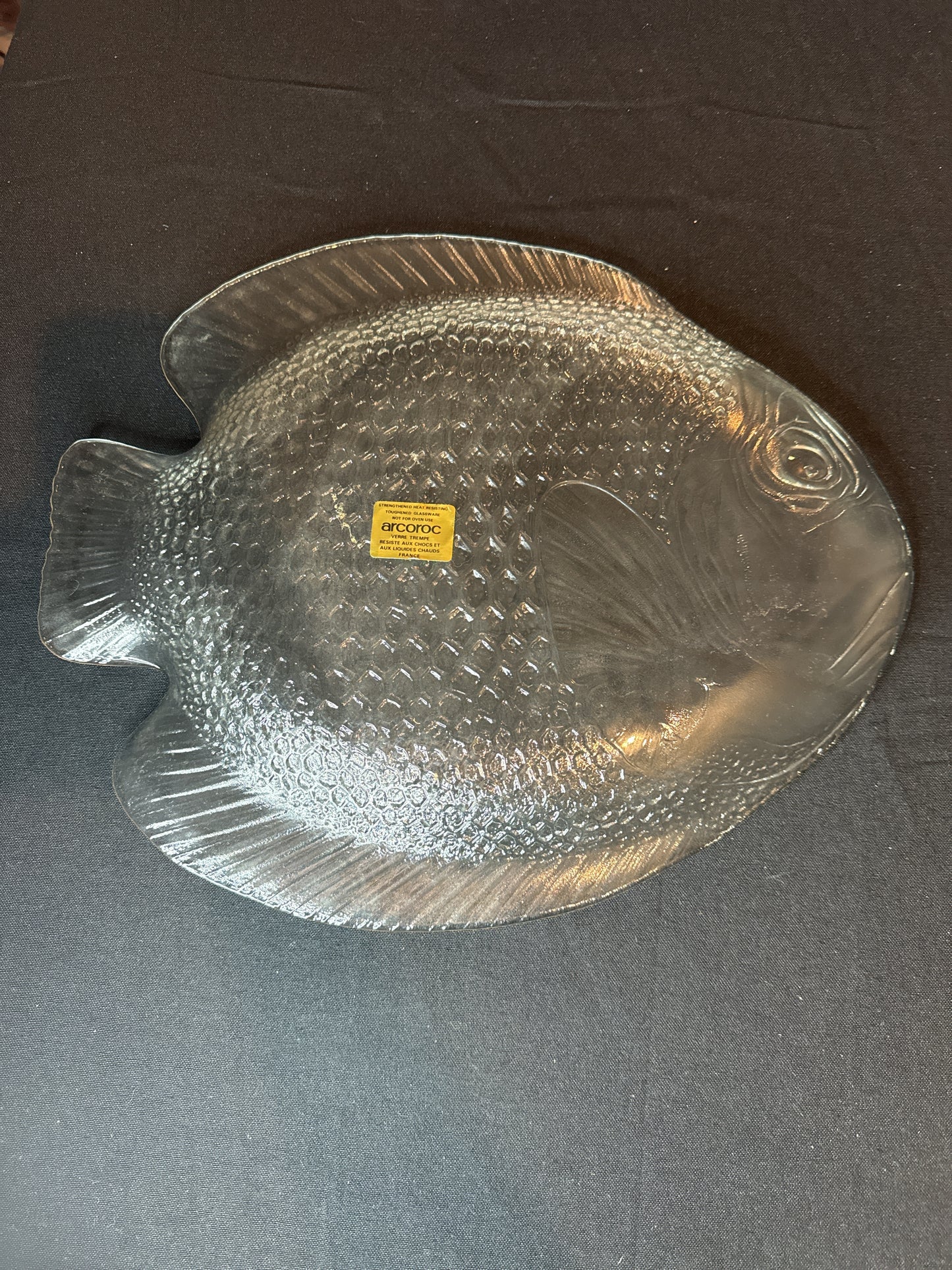 Arcoroc Fish Neptune Platter Glass 15" X 12" Poisson Tray France E1