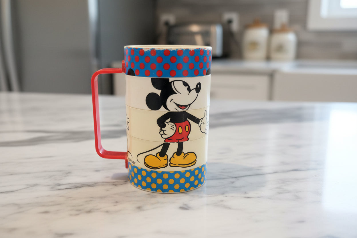 Vintage 1970's Elandia Disney Mickey Mouse Swivel Rotating Puzzle Mug Plastic #91355