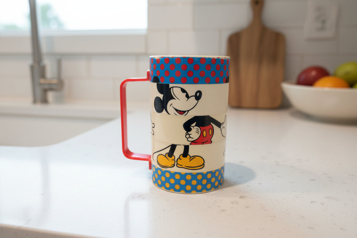 Vintage 1970's Elandia Disney Mickey Mouse Swivel Rotating Puzzle Mug Plastic #91355
