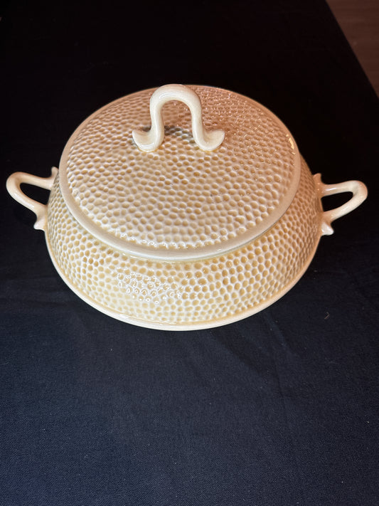 MCM California Pottery Unique Casserole Serving Dish Vintage Yellow 12" Wide At Handles