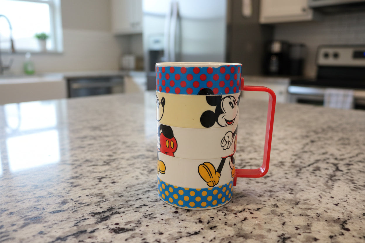 Vintage 1970's Elandia Disney Mickey Mouse Swivel Rotating Puzzle Mug Plastic #91355