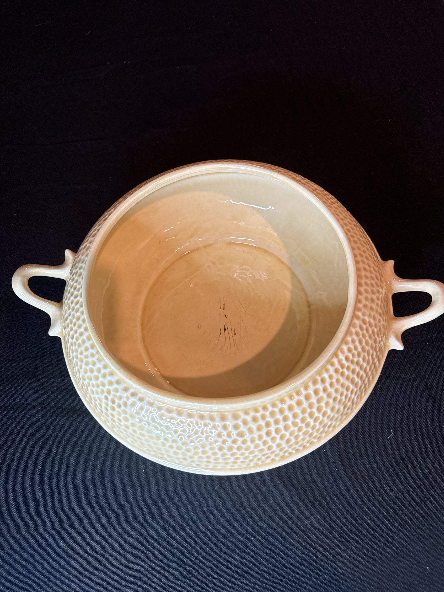 MCM California Pottery Unique Casserole Serving Dish Vintage Yellow 12" Wide At Handles