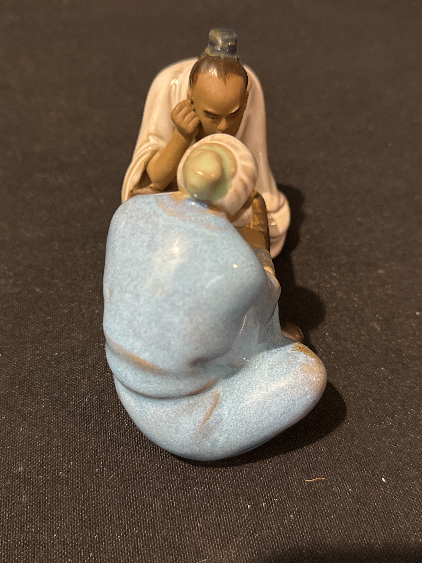 Vintage Chinese Mudman Asian Men Playing Mahjong Glazed Clay Pottery Figurine 5.5" x 3.5"