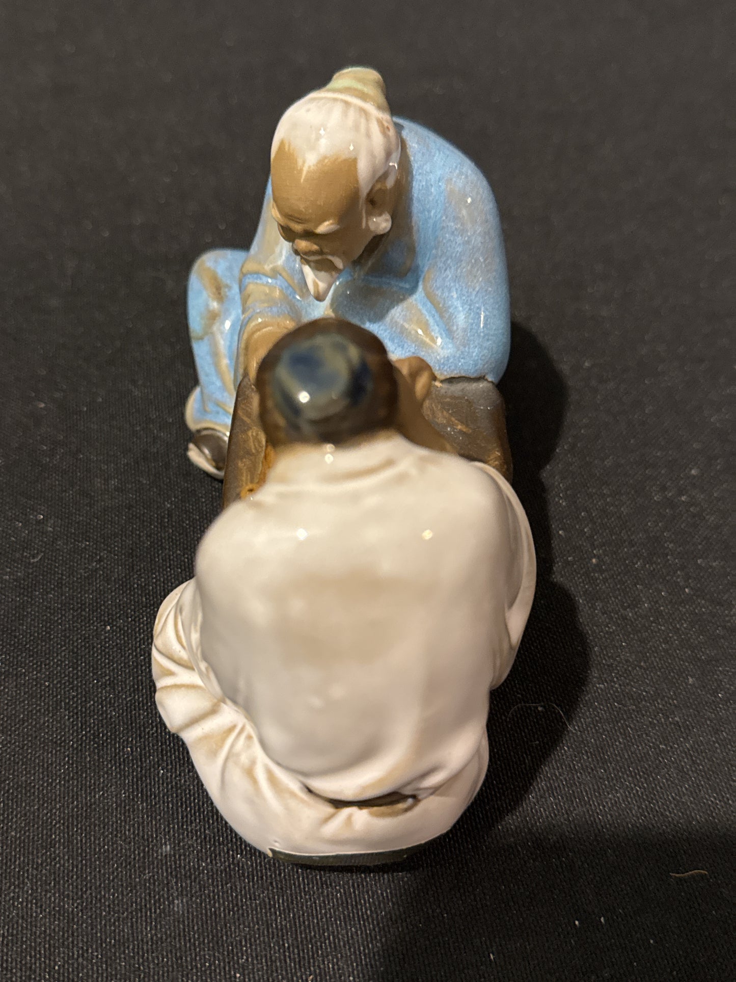 Vintage Chinese Mudman Asian Men Playing Mahjong Glazed Clay Pottery Figurine 5.5" x 3.5"