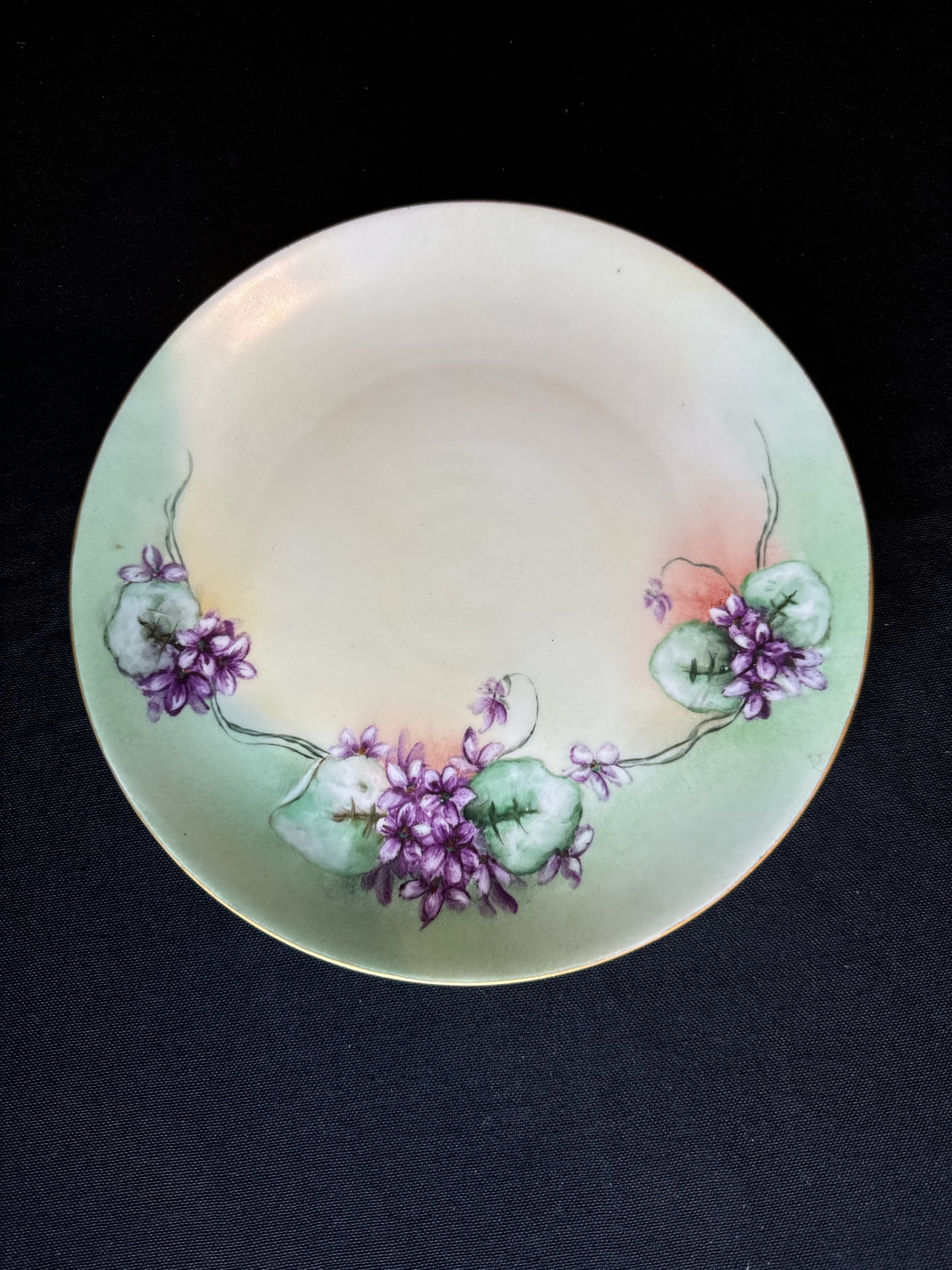 Hutschenreuther Selb Bavaria Hand Painted Violets Flowers on Pastel Wash 8 1/8"