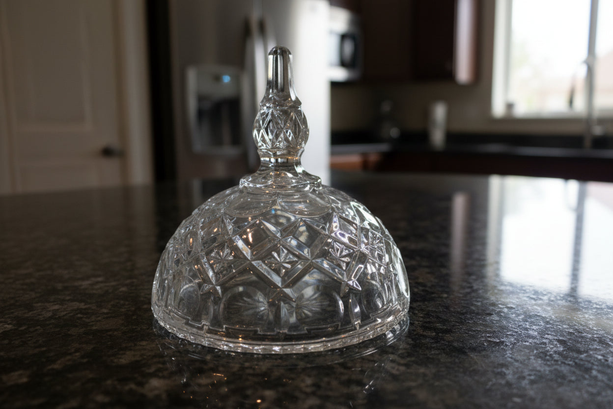 Glass Crystal Lid for Candy Dish or Jar 5.5" Wide x 6.25" Tall