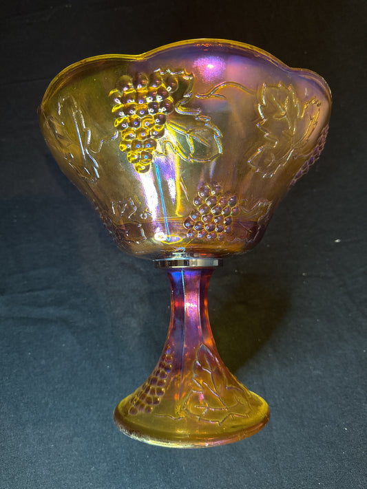 Indiana Harvest Gold Contemporary Carnival Glass Wedding Fruit Pedestal Bowl 9" Tall