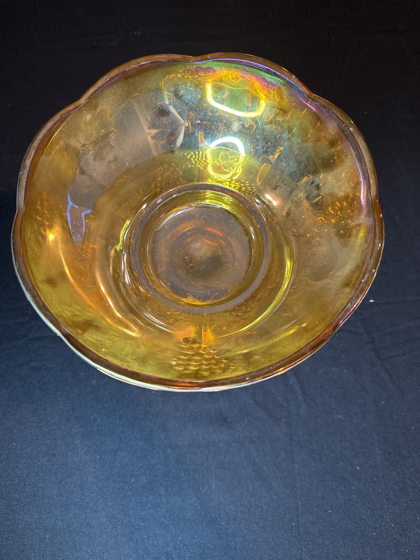 Indiana Harvest Gold Contemporary Carnival Glass Wedding Fruit Pedestal Bowl 9" Tall