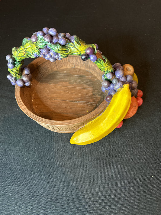 Vintage Ceramic Resin Banana Grapes Pear Cherries Fruit Basket 9" X 6.75" Wide