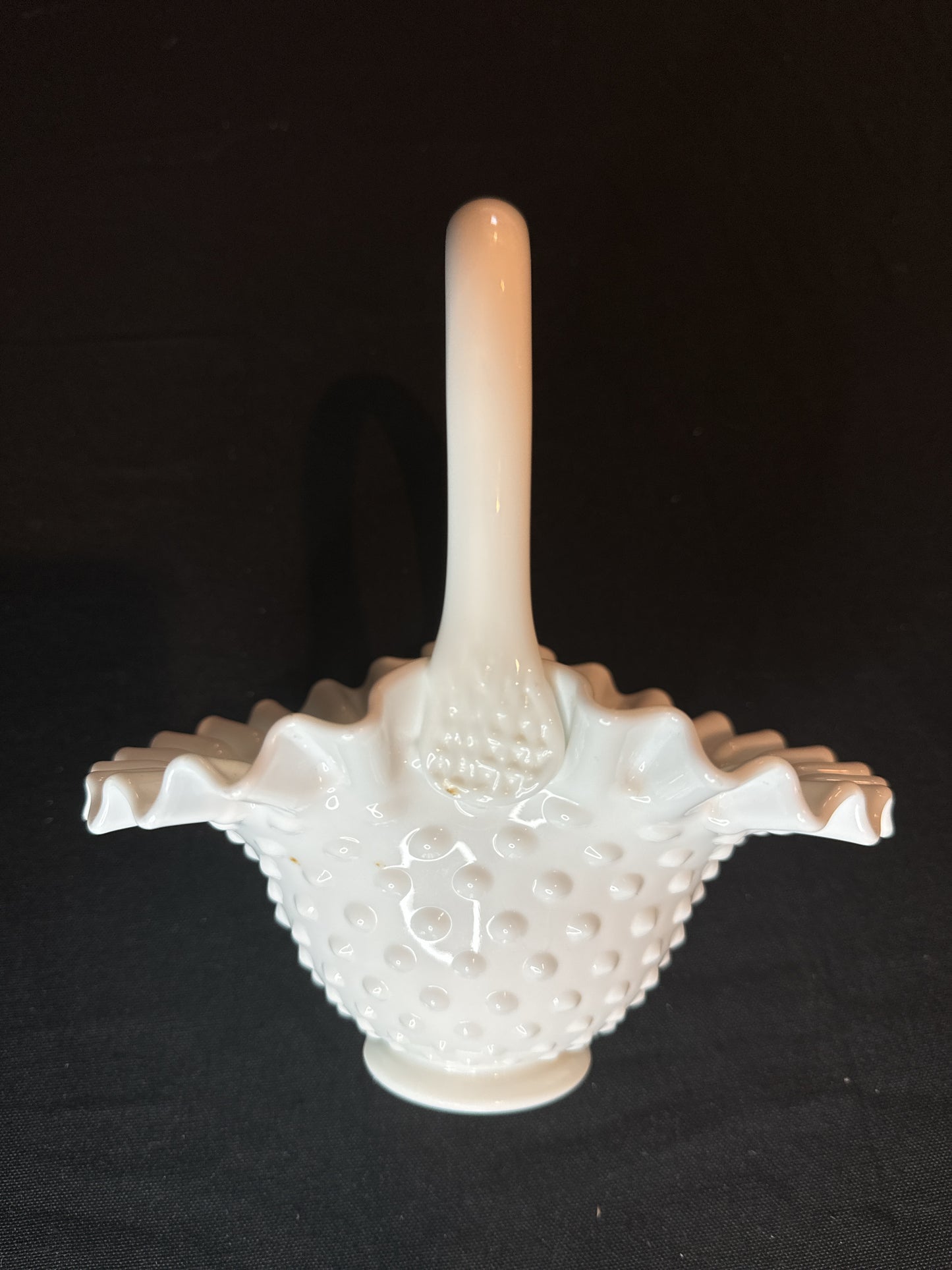 Vintage Fenton Milk Glass Hobnail Basket Candy Dish Ruffled Edge Bowl 8" Tall