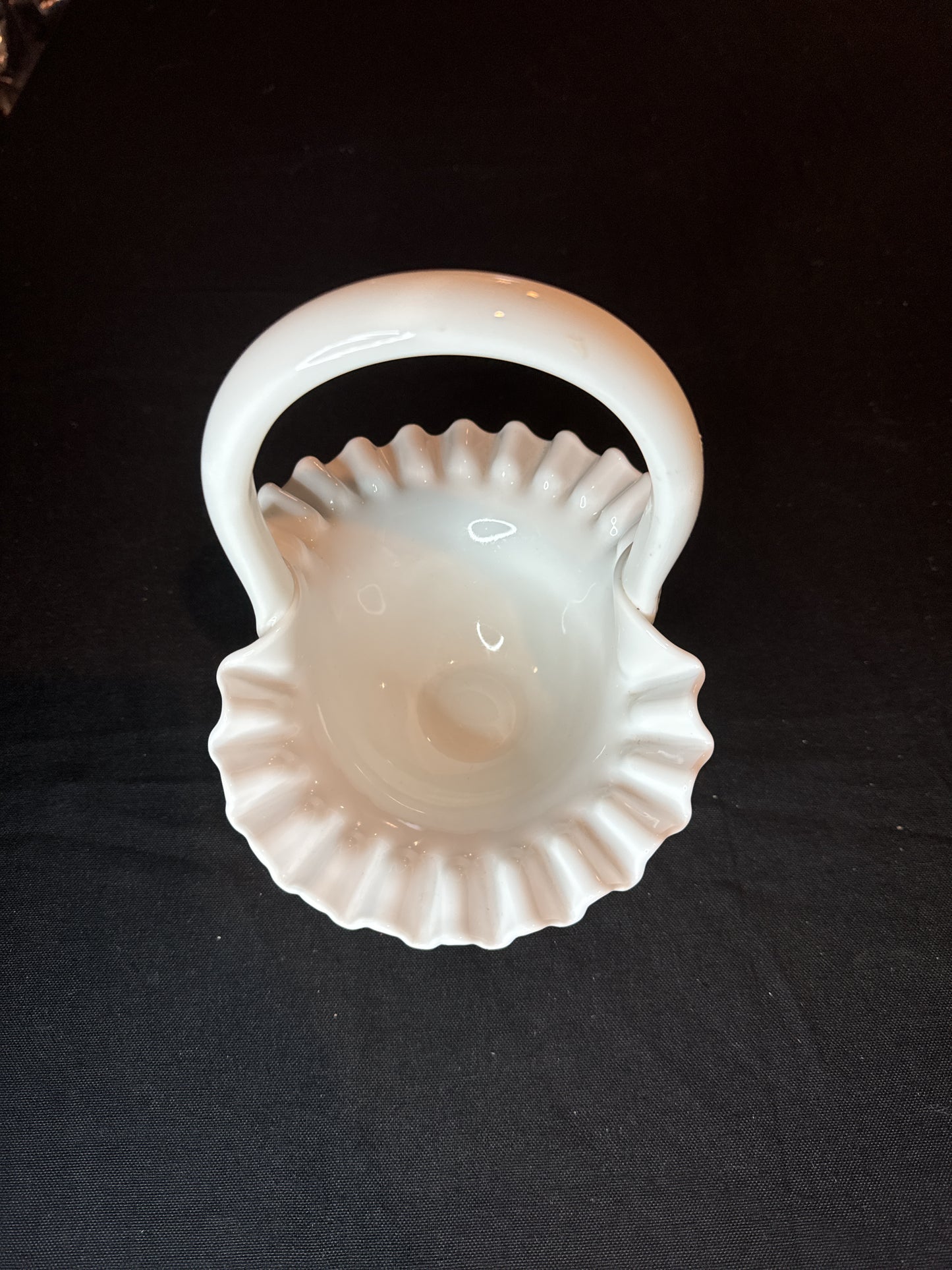 Vintage Fenton Milk Glass Hobnail Basket Candy Dish Ruffled Edge Bowl 8" Tall