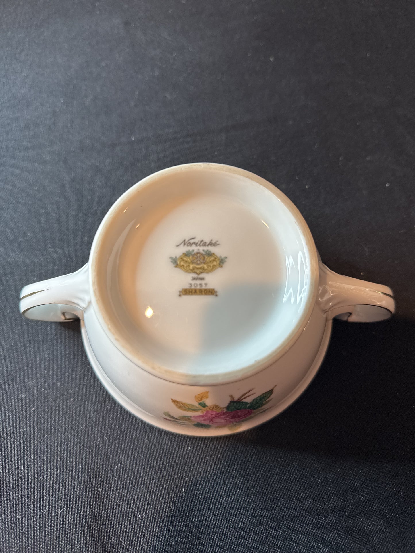 Noritake Sharon (Gold Trim) Sugar Bowl & Lid & Creamer Dinnerware 4-4.5" Tall