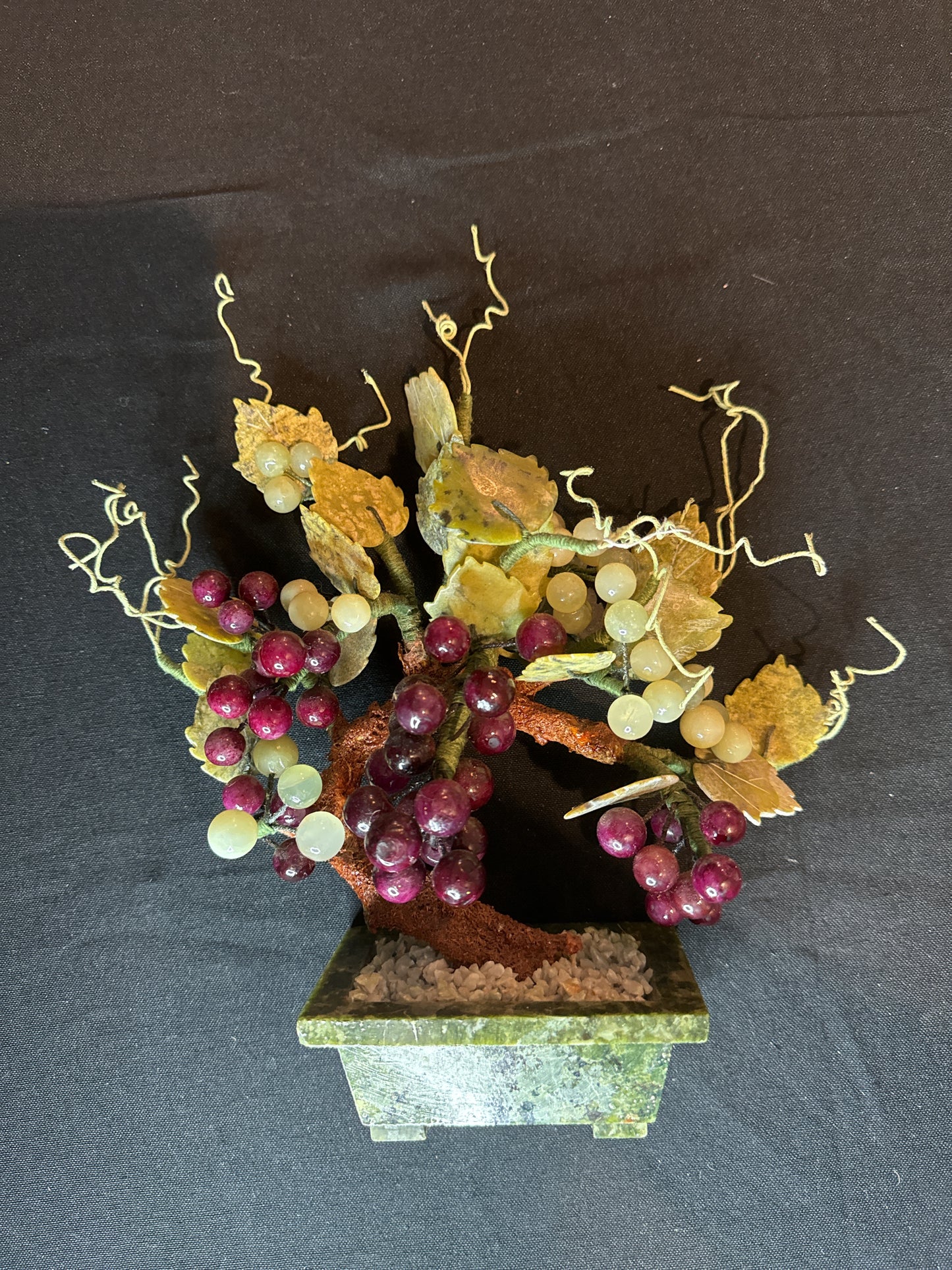 Gemstone Grapevine Jade Leaves Alabaster Branches and Grapes made of Resin 10" X 10" Bonsai