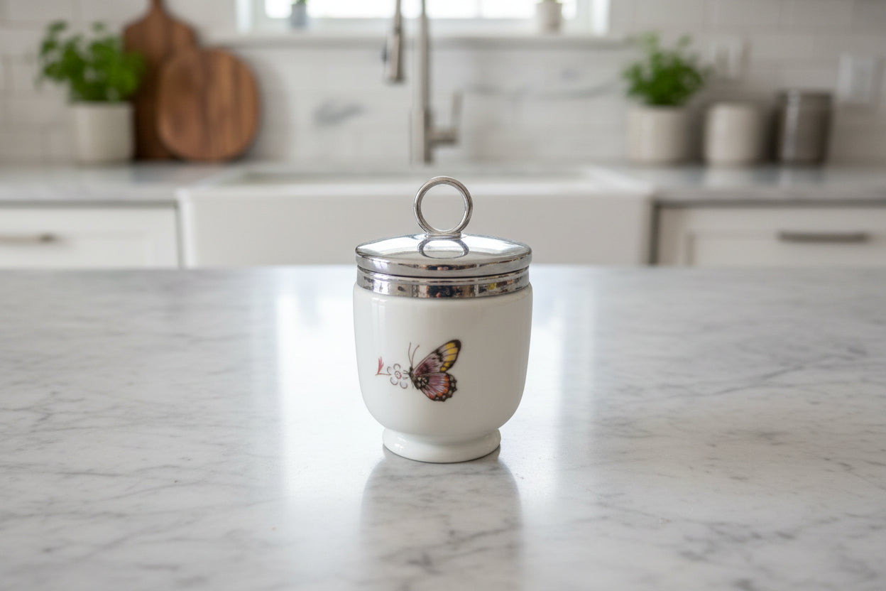 Single Egg Coddler Pot Jar Strawberry Fair Butterfly Royal Worcester 4.25" Tall