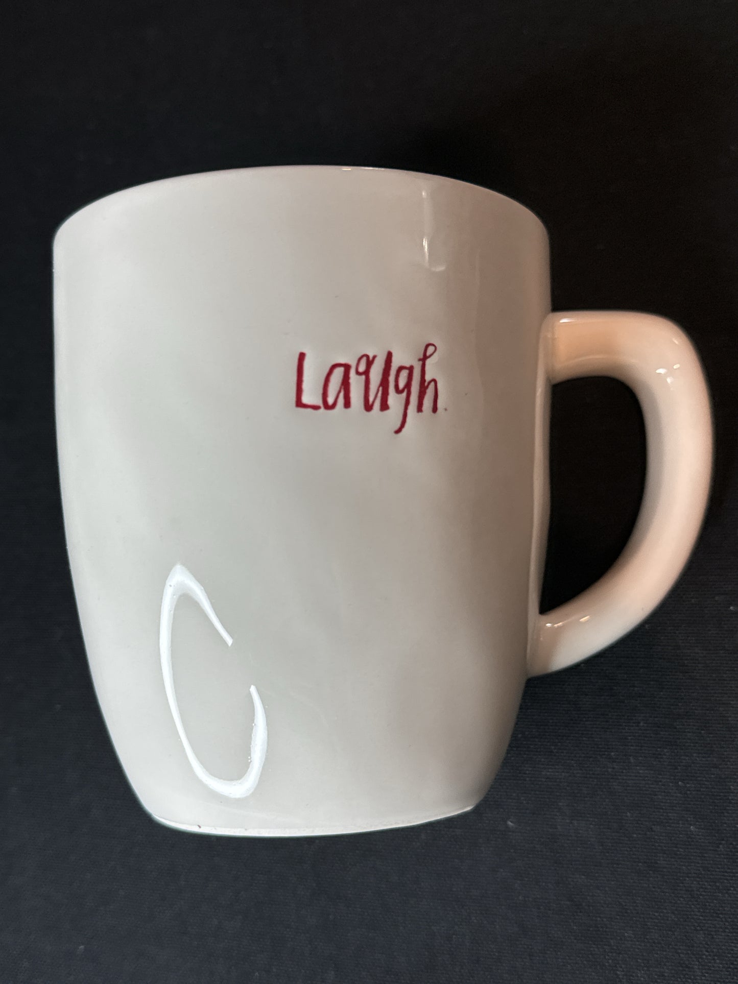 Rae Dunn Artisan Collection by Magenta Mug Laugh Cursive Red Interior 16oz New Inventory