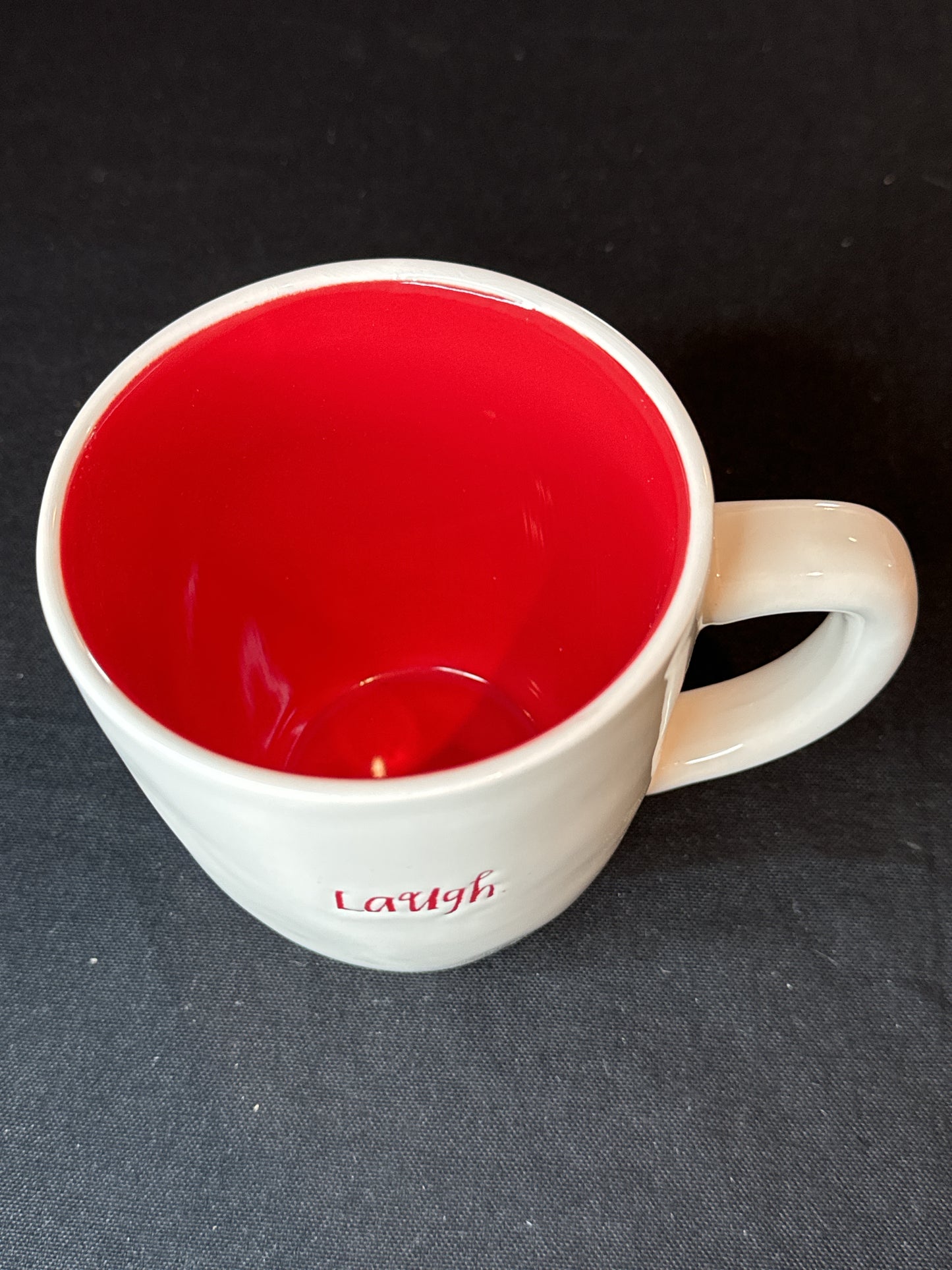 Rae Dunn Artisan Collection by Magenta Mug Laugh Cursive Red Interior 16oz New Inventory