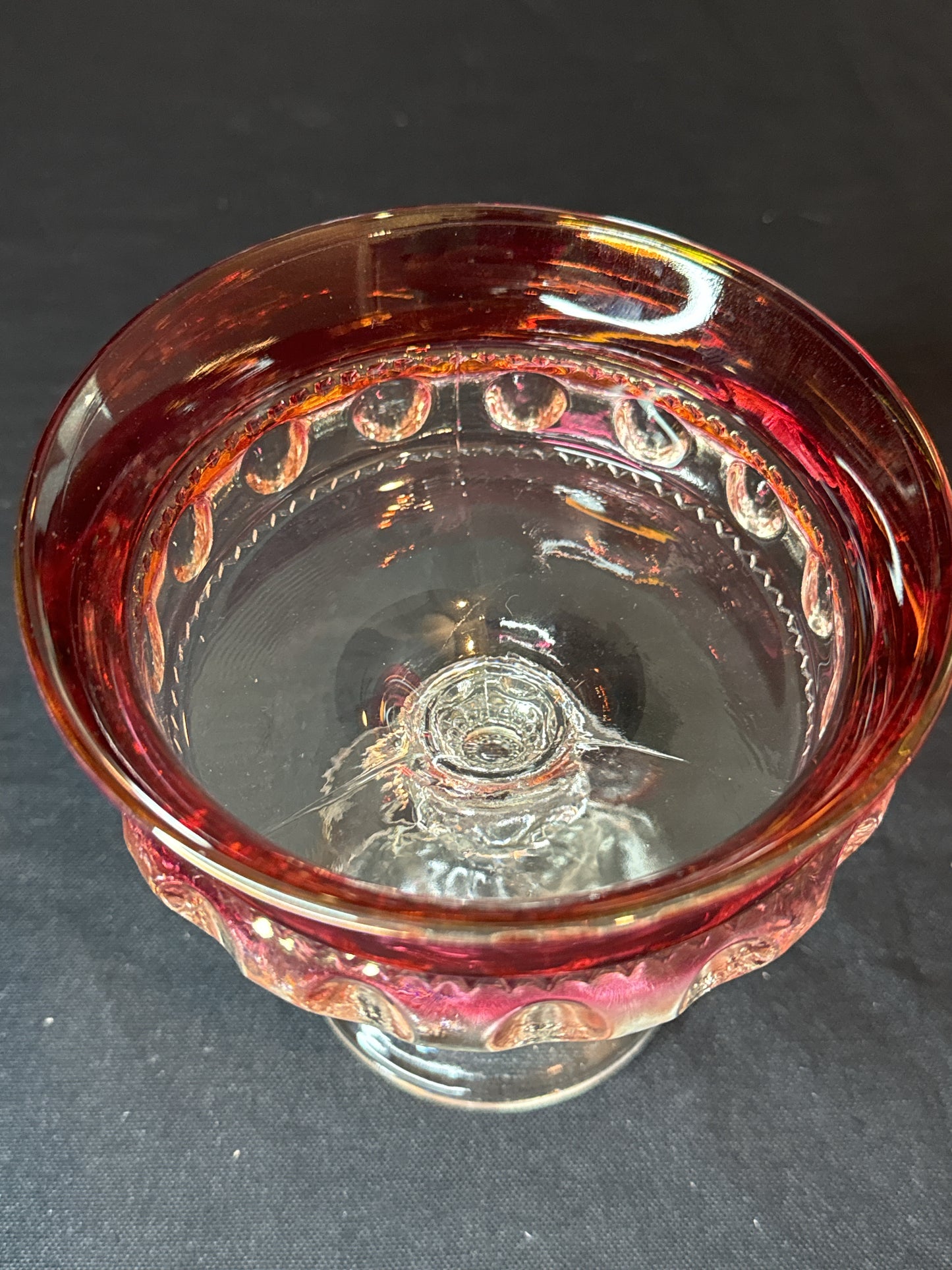 Indiana Kings Crown Compote Glass Thumbprint 5.25" Tall 5" Wide