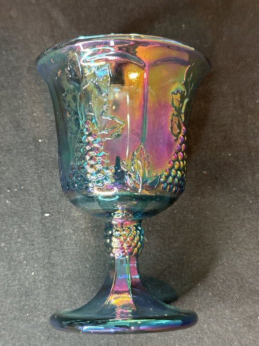 Indiana Glass Vintage Blue Carnival Harvest Grape Pattern 5 3/8" Stem Wine Glass