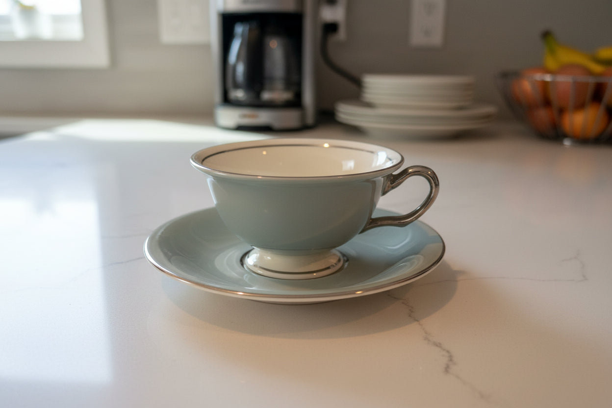 Castleton Lyric Pattern Tea Cup & Saucer 2.25" Tall Beautiful Set