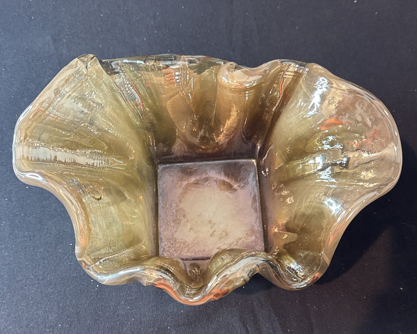 Large Murano Lavorazione Golden Opalescent Bowl 10" x 8" Wide 6" Tall