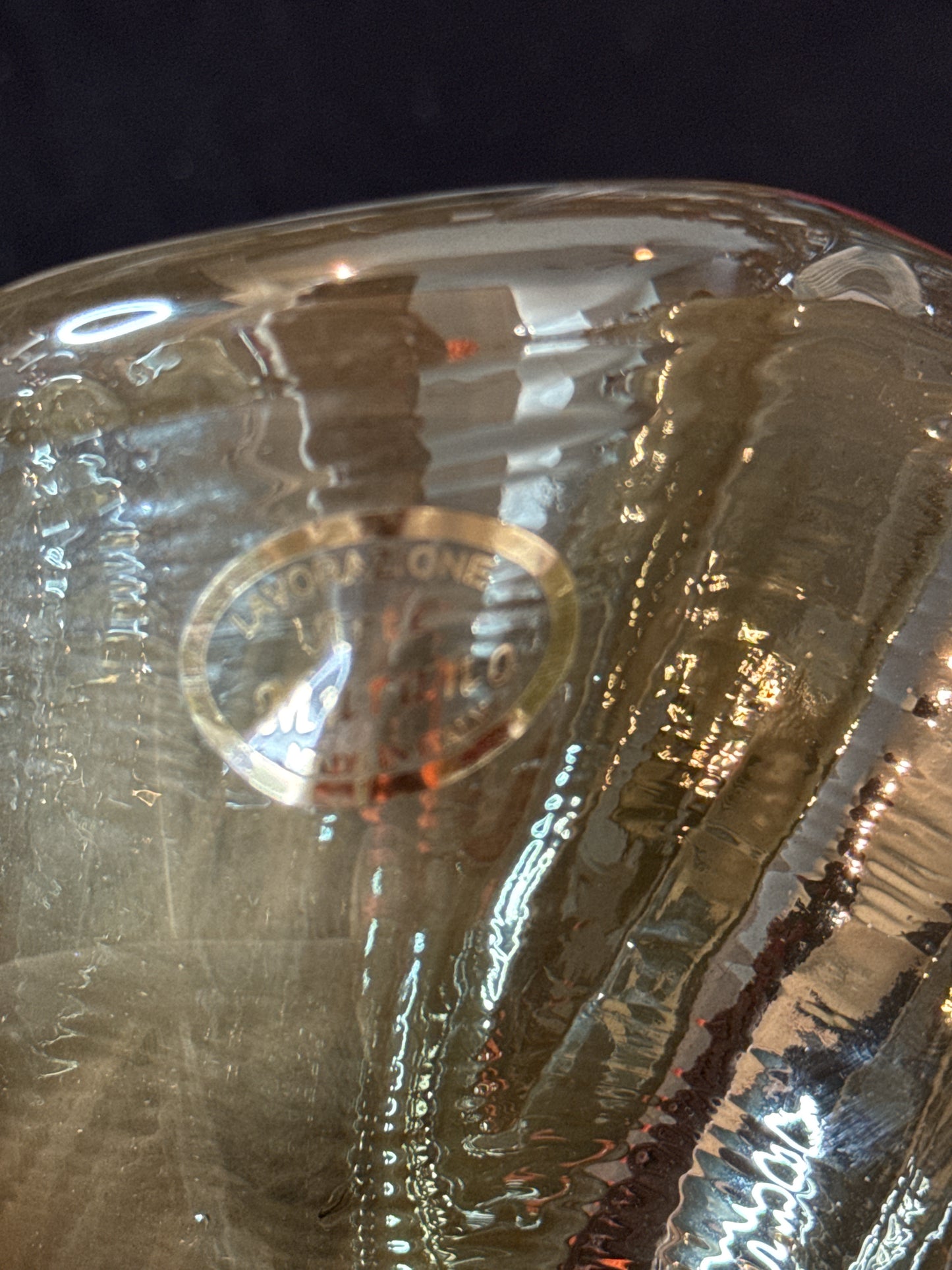 Large Murano Lavorazione Golden Opalescent Bowl 10" x 8" Wide 6" Tall