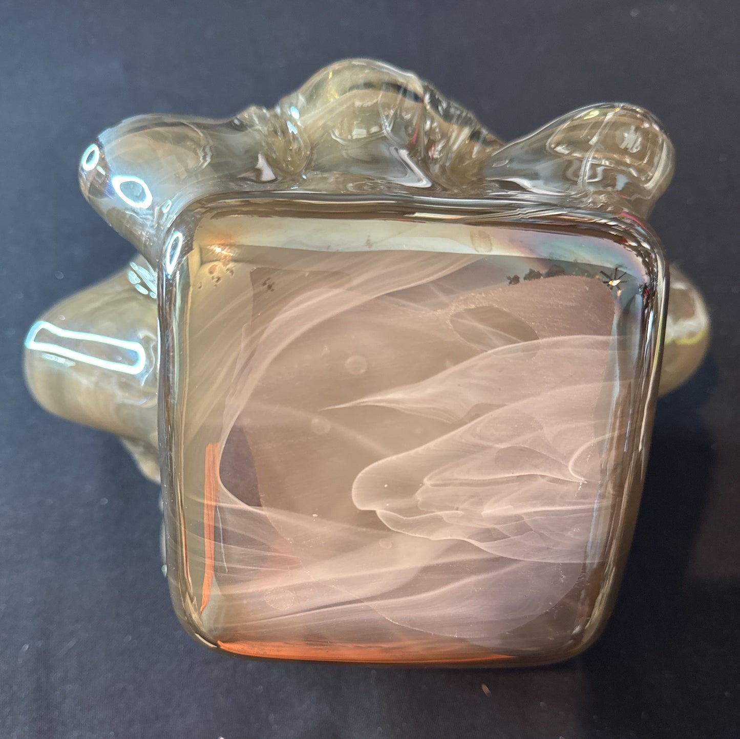 Large Murano Lavorazione Golden Opalescent Bowl 10" x 8" Wide 6" Tall