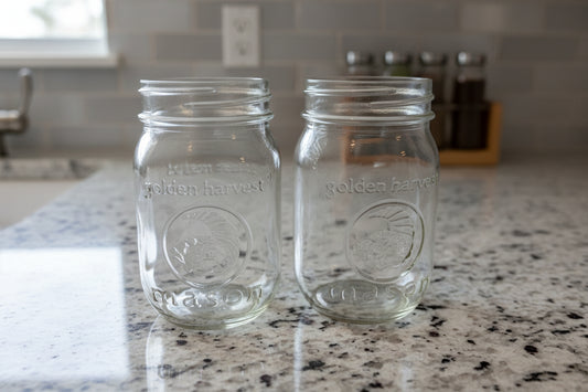Pair of Golden Harvest Mason Jar Wide Mouth 5.25" Tall No Lids