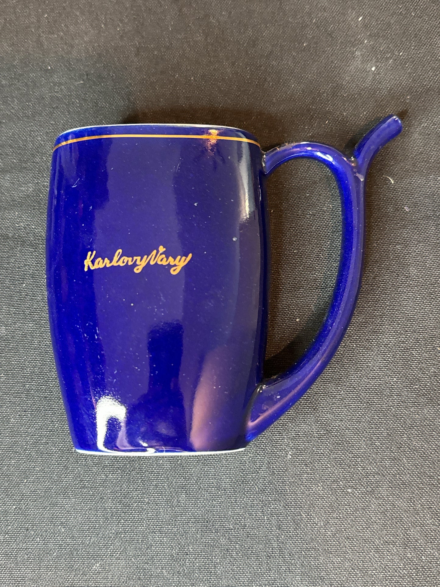 Vintage Karlovy Vary Cobalt Blue Mini Sipping Cup Ceramic Czech Republic 4.5" Tall